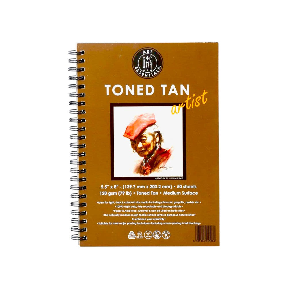 Art Essentials Toned Tan Artist Sketching Paper Medium Surface ,120 GSM-Spiral Pad Art Essentials